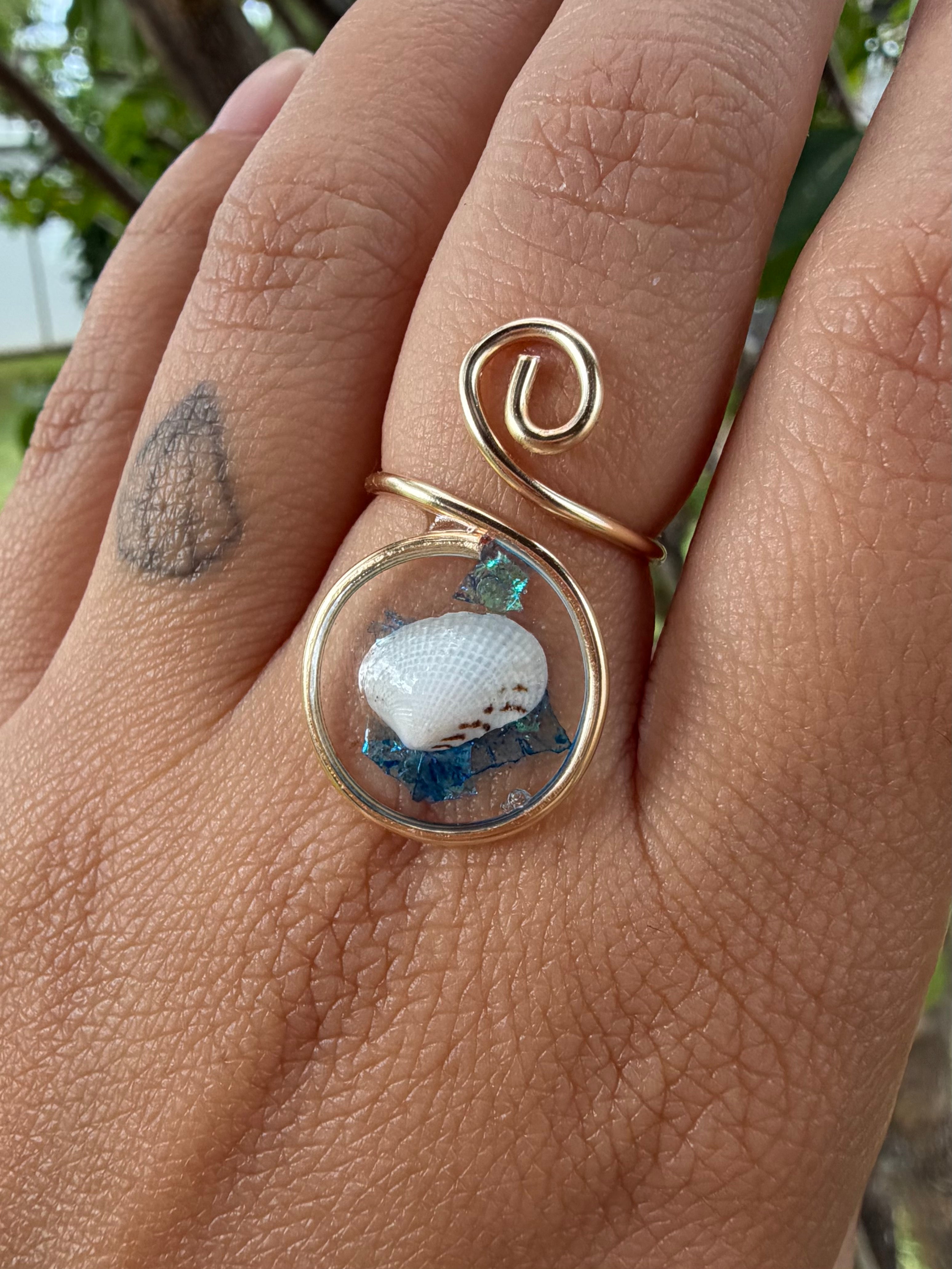 Real Shell Ring with iridescent flakes