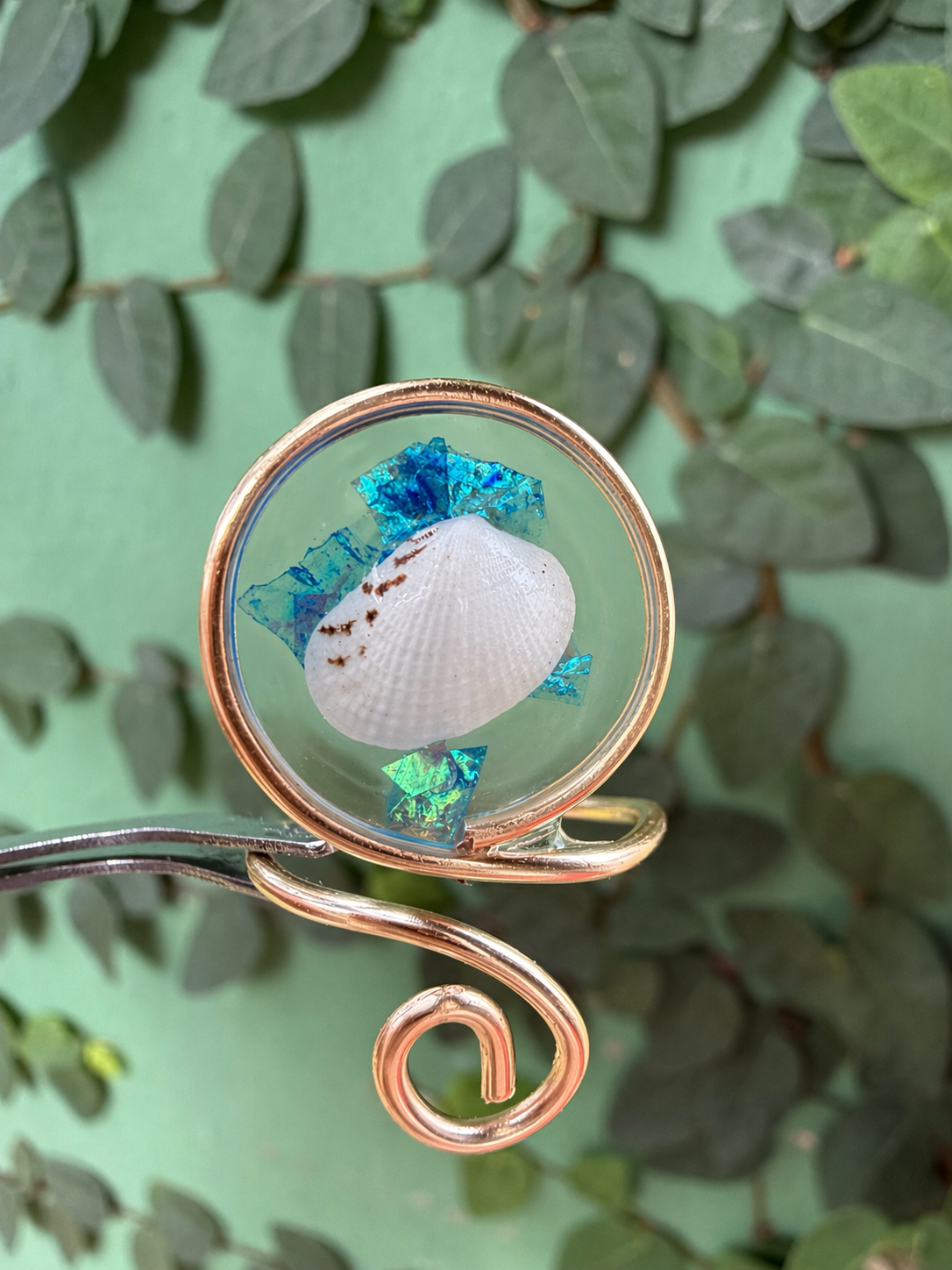 Real Shell Ring with iridescent flakes